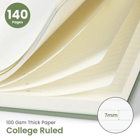 Premium Spiral Notebook And College Ruled Journal Featuring Slick Water Resistant Cover Real Smooth Writing Paper Twin Wire Binding That Lay Completely Flat For Hassle Free Studying And Work with 100 GSM thick paper and 7mm rule.