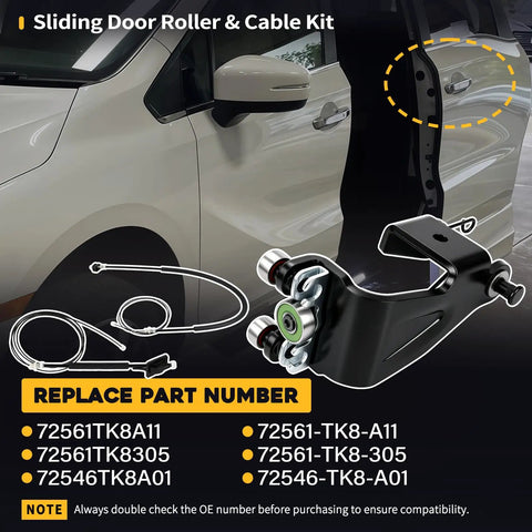 Honda Odyssey Sliding Door Roller Kit with Metal Bearing and Cable Left Driver Side Power Sliding Door Hinge Replacement