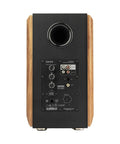 Rear view of S1000MKII Audiophile Active Bookshelf Speakers 2.0 showing input connections, wood panel, 120W Class D Amplifier.