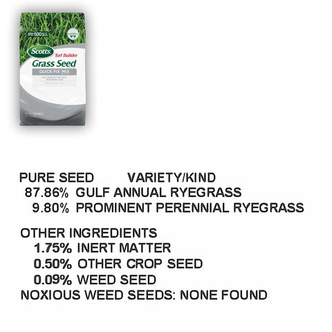 Boost Your Lawn Game Fast Quick Fix Grass Seed Mix Repairs Bare Spots In Four To Seven Days Six Pack Bundle bag showing grass seed details.