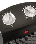 Top view of Compact Ceramic Space Heater CD09250 With Adjustable Thermostat showing control knobs for quiet high low and fan settings.