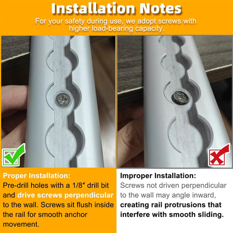 Built Different Adjustable Aluminum Resistance Band Wall Anchor With 40 Inch Sliding Track And 39 Precise Height Positions showing installation notes for proper screw placement.