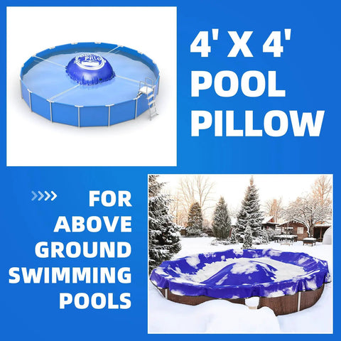 4x4 Ft Pool Pillow For Above Ground Pools Winterizing Kit With 50 Ft Rope Built Tough Extra Durable 0.4mm PVC shown in use