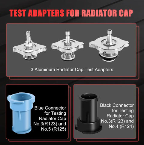 Radiator Coolant Pressure Tester Kit With Vacuum Refill Tool And 28 Piece Adapters For Cars And Trucks Adapters Display