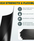 Four Pack Black Plastic Sheets 16 By 12 Inches Thick 0.04 Inch Flexible High Tensile Panels showing flexibility and use icons