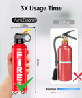 Front view of AmzBoom Two Pack Fire Extinguishers For Home Kitchen Car And Grill With Mounting Brackets Easy Press Aim Spray 8 In 1 Fire Safety ABC K Eco Friendly Reignition Prevention Quick Access