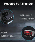 Close-up of HVAC Blower Motor Resistor Kit With WPT688 Connector Wire Harness showing part numbers BL3Z-19E624-A and YH-1829.