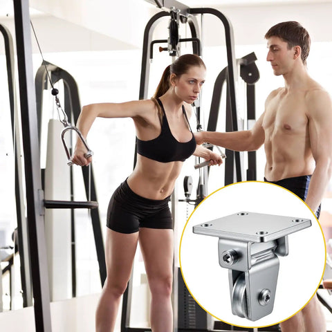 Six Pack 1-3 Eighths Inch Groove Cable Pulley Wheel Kit For Wall And Ceiling Mounts with gym equipment setup visible