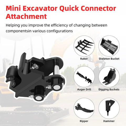 Compact Quick Hitch For Mini Excavators Mechanical Quick Change Coupler Kit Fits Up To 3 Ton Small Diggers Includes Two Link Pins And No Fuss Attach System For Rake Buckets Scarifiers And More product with attachment compatibility