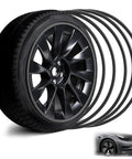 Pro Grade Black Wheel Rim Protectors Four Pack Universal Tire Edge Guards displayed with black alloy wheel and tire.