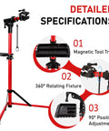 Upgraded Bike Repair Stand Pro Grade Heavy Duty Home Shop Tool with tool tray and 360° rotation, red aluminum frame