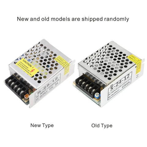 DC 12V 2A LED Switching Power Supply Driver Adapter 25W Rugged Industrial Aluminum Alloy Enclosure With Short Circuit And Over Temperature Protection Dual Cooling Convection And Built In Fan, new and old type