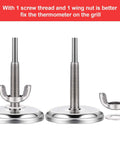 Two screw threads and wing nuts for Three Pack Charcoal Grill Temperature Gauge Thermometer With 2-3/8 Inch Dial And 2-7/8 Inch Probe.