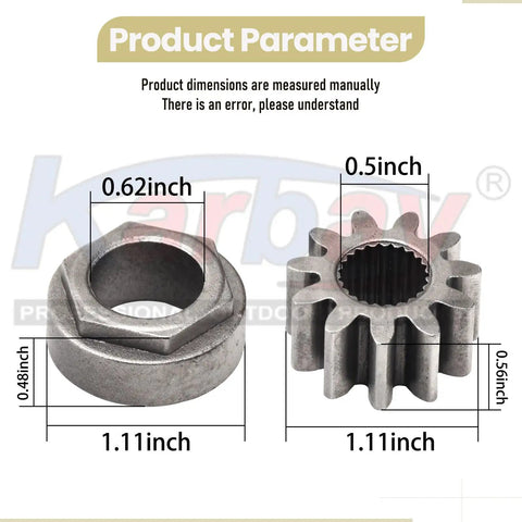 Dimensions of steel components in Steering Pinion Gear And Bushing Kit For MTD Lawn Tractors, shown with labels in inches
