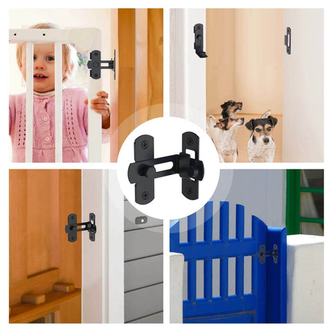 Two Pack Stainless Steel 90 Degree Barn Door Lock Bifold Flip Latch For Barn, Bathroom, Outdoor And Garage In Black Finish