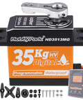 Beefy Torque Waterproof RC Servo With Metal Gears And Aluminum Case, digital programmable 180-degree control, components shown