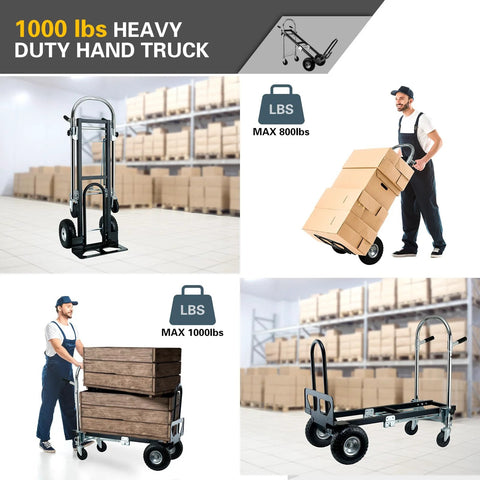 Three In One Industrial Convertible Hand Truck Dolly With 1000 Lb Capacity Heavy Duty Steel Hand Truck With Solid Wheels in warehouse