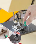 Sturdy Stubby Screwdriver Set for Sewing Machines used for needle plate adjustments, showing close-up of tool in tight space.
