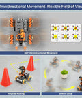 HIWONDER 5DOF AI Vision Robotic Arm on orange mecanum-wheel chassis, DIY robot kit for beginners (front view)