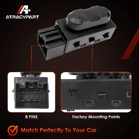 Replacement Power Seat Switch Driver Side Fits 09 14 F150 And 08 17 F250 F350 Crew Cab Trucks With OEM Fit And Premium Quality Easy Install Direct Replacement Durable Construction High Reliability Quiet Operation Seamless Function, black 8-pin ABS switch