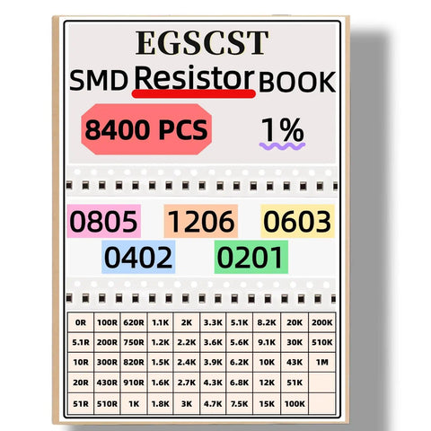 8400Pcs SMD Resistor Kit From 0 Ohm To 1M Ohm 1% Tolerance In 0805 1206 0603 0402 0201 Sizes For DIYers Projects Prototyping And Repair