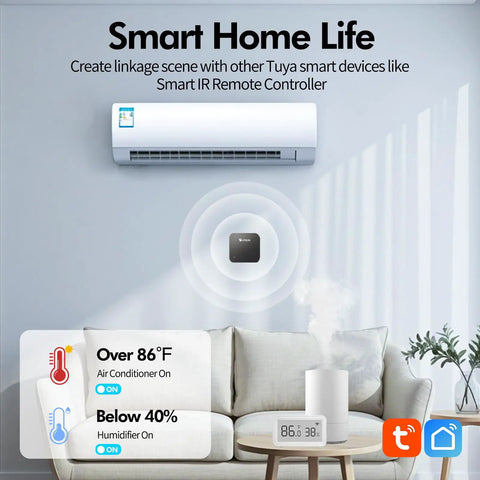 WiFi Thermometer Hygrometer Real Time Temperature And Humidity Sensor For Smart Home Nursery Greenhouse And Storage Remote Monitoring Via Smart Life Tuya App Over 2.4GHz WiFi No Hub Needed, wall-mounted white sensor