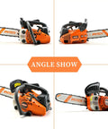 Four angles of 12 Inch Top Handle Gas Chainsaw With 25.4cc 2 Stroke Engine Portable Lightweight Handheld Tree Cutting Saw