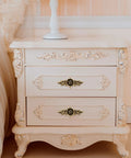 Three Pack Euro Rose Cabinet Knobs With Backplate Vintage Zinc Alloy Flower Drawer Pulls Bronze Finish on nightstand