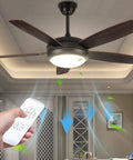Sleek Black Outdoor Ceiling Fan With Lights, Farmhouse Style, 48 Inch, Remote Control in living room, illustrating airflow