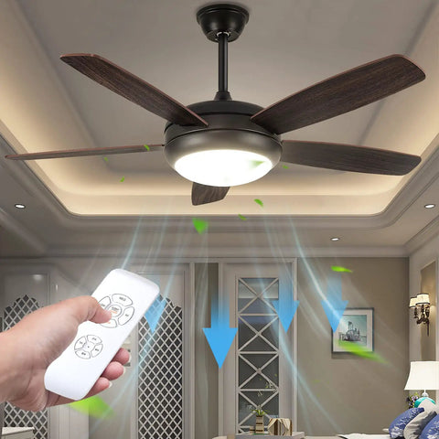 Sleek Black Outdoor Ceiling Fan With Lights, Farmhouse Style, 48 Inch, Remote Control in living room, illustrating airflow