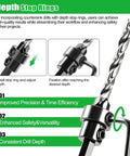 Depth stop rings on Heavy Duty Countersink Drill Bit Set, 23 Piece Tapered Wood Bits With Plug Cutter, Slick Hex Shank, adjustable for precision.