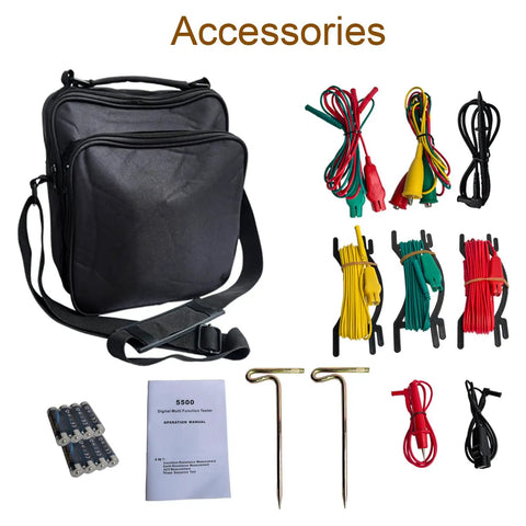 Accessories for 4 In 1 Digital Multimeter including cables, carrying bag, probes, and manual. Compatible with 600V AC DC range.