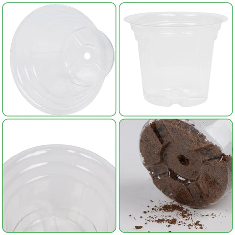 4 Inch Seed Starter Tray Set With 60 Clear Nursery Pots For Seed Starting Indoors showing pot details and soil