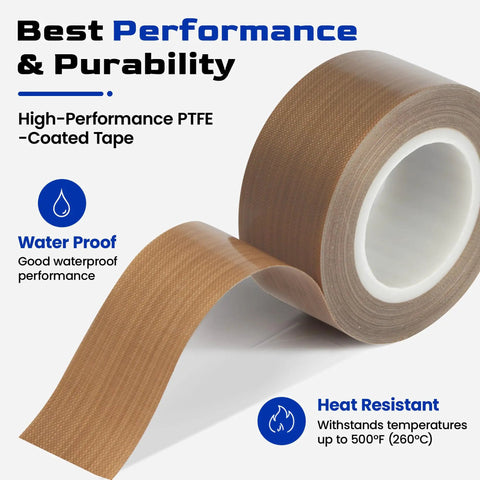 Roll of PTFE Teflon Tape For Heat Sealers High Temp Nonstick Sealing Strip 1 Inch By 33 Ft 0.18mm Thick Replacement Tape