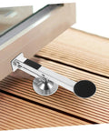 Multi Function Door Lifter Tool For Drywall Panels And Door Installation Help Heavy Duty Board Raiser With Comfort Grip Handles shown in use with a door.