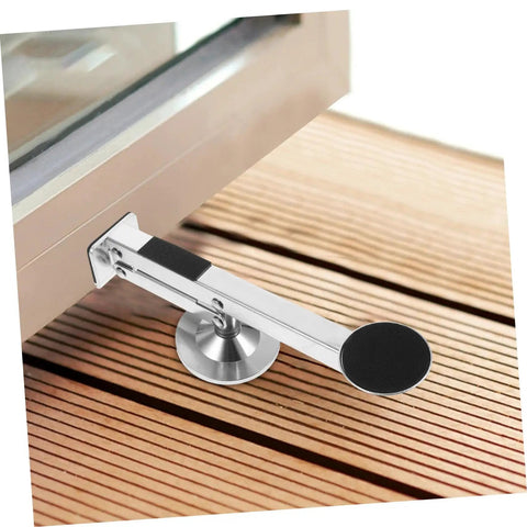 Multi Function Door Lifter Tool For Drywall Panels And Door Installation Help Heavy Duty Board Raiser With Comfort Grip Handles shown in use with a door.
