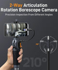 Two-Way Articulating Borescope With Light USB-C Endoscope Inspection Camera, showing 210° rotation in use.