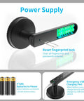 Fingerprint Door Lock With Keypad And Password For Easy No Key Entry Hassle Free Smart Handle Door Knob For Home Office Bedroom Apartment Black Wider Sensor Fast Unlock Three Ways To Unlock with power supply options and emergency USB charging port