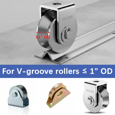 30 Foot Galvanized Inverted V Track For Sliding Driveway Gate With Hammer Drive Anchors Heavy Duty Rolling Gate Rails Weatherproof Corrosion Resistant Design Easy Install And Workhorse Durable Long Lasting Outdoor Use shown with V-groove roller compatibility.