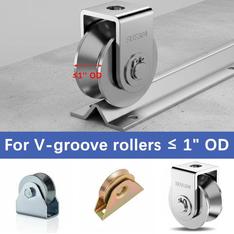 12 Ft Heavy Duty Inverted V Track For 1 Inch OD V Groove Rollers, shown with galvanized steel construction and roller compatibility.
