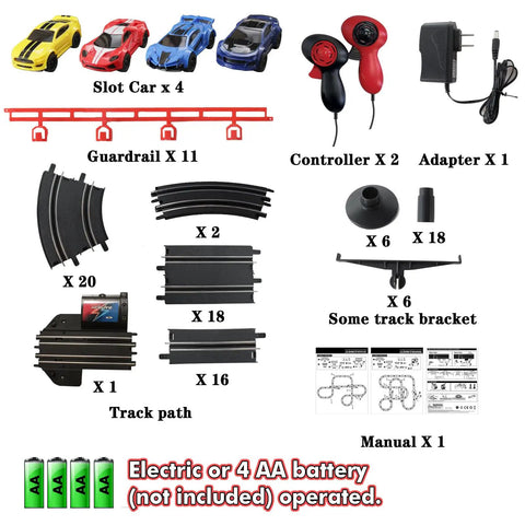 Dope 32Ft Electric Powered Slot Car Race Track Set With Four High Speed Cars And Dual Hand Controllers layout components