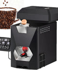 Pro Moves Compact Hot Air Coffee Bean Roaster With Clear Viewing Window, black machine with control panel and roast chamber.