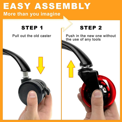 Step-by-step guide for installing 3-Inch Office Chair Caster Wheels Replacement Set Of 5 Red Scratch-Free Non-Marking Rubber Rollers