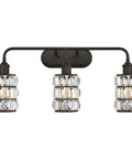 Sophie Three-Light Indoor Wall Fixture In Oil Rubbed Bronze With Crystal Prism Glass Shades, Glam Vanity Bath Lighting For Sinks Or Mirrors
