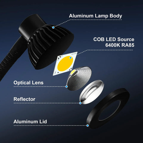 5W COB LED Desk Lamp With Long Swing Arm 110V 220V Metal Architect Task Light Clamp Mount Adjustable Folding Twin Arm Clip On Table Lamp Black Workhorse For Task Lighting Reading And Detail Work