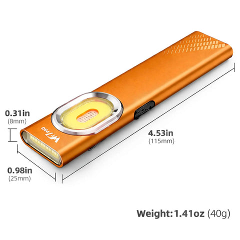 Ultra Thin Rechargeable Flashlight 700 Lumen Slim Magnetic Work Light With COB Side Light UV Light USB C Pocket EDC Orange dimensions