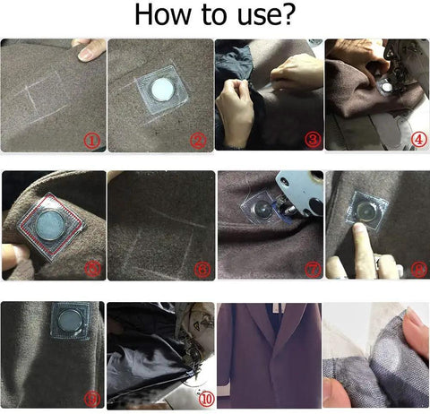 Step-by-step instructions on using Totally Invisible Hidden Magnetic Snap Buttons 10 Sets 18 mm on fabric for secure closures.