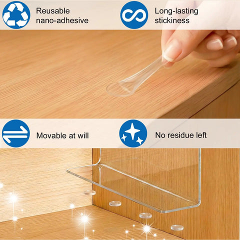 Top Rated Shelf Dividers For Closets And Dressers Compact Six Inch Vertical Blocks showing nano-adhesive stickiness on wood.
