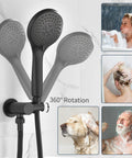 Sleek Matte Black All In One Shower System With Rain Shower Head And Handheld High Pressure 15 Settings Dual 2 In 1 Fixtures