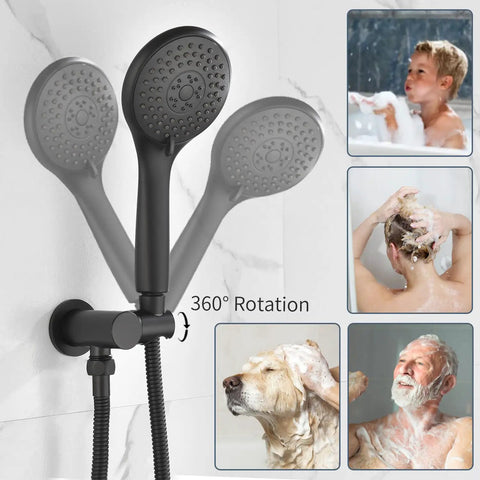 Sleek Matte Black All In One Shower System With Rain Shower Head And Handheld High Pressure 15 Settings Dual 2 In 1 Fixtures